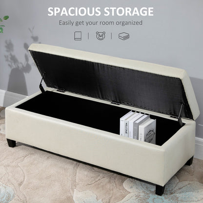 Rectangular Tufted Storage Bench with Wood Feet, Beige