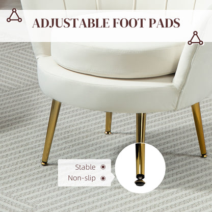 Modern Velvet Accent Chair with Lotus Backrest and Gold Legs, Cream White