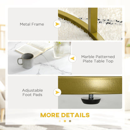 29" Round Nesting Coffee Tables with Faux Marble Top, White and Gold (Set of 2)