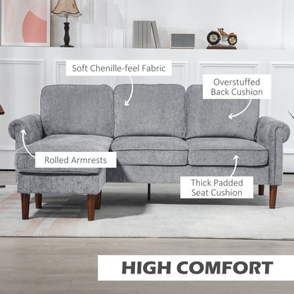 L-Shaped Sectional Sofa with Reversible Chaise Lounge, Grey