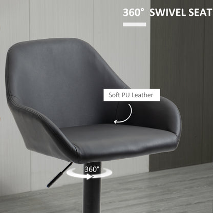 Adjustable Swivel Bar Stools with PU Leather Upholstery and Footrest, Black (Set of 2)