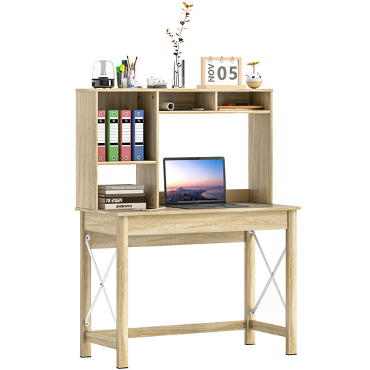 Computer Desk with Hutch and Storage Shelves, Oak