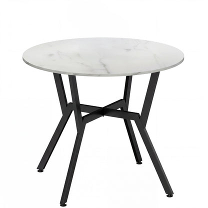 35" Round Dining Table with Metal Frame, White Marble