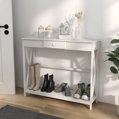 39" X-Design Console Table with Drawer and Storage Shelf, White