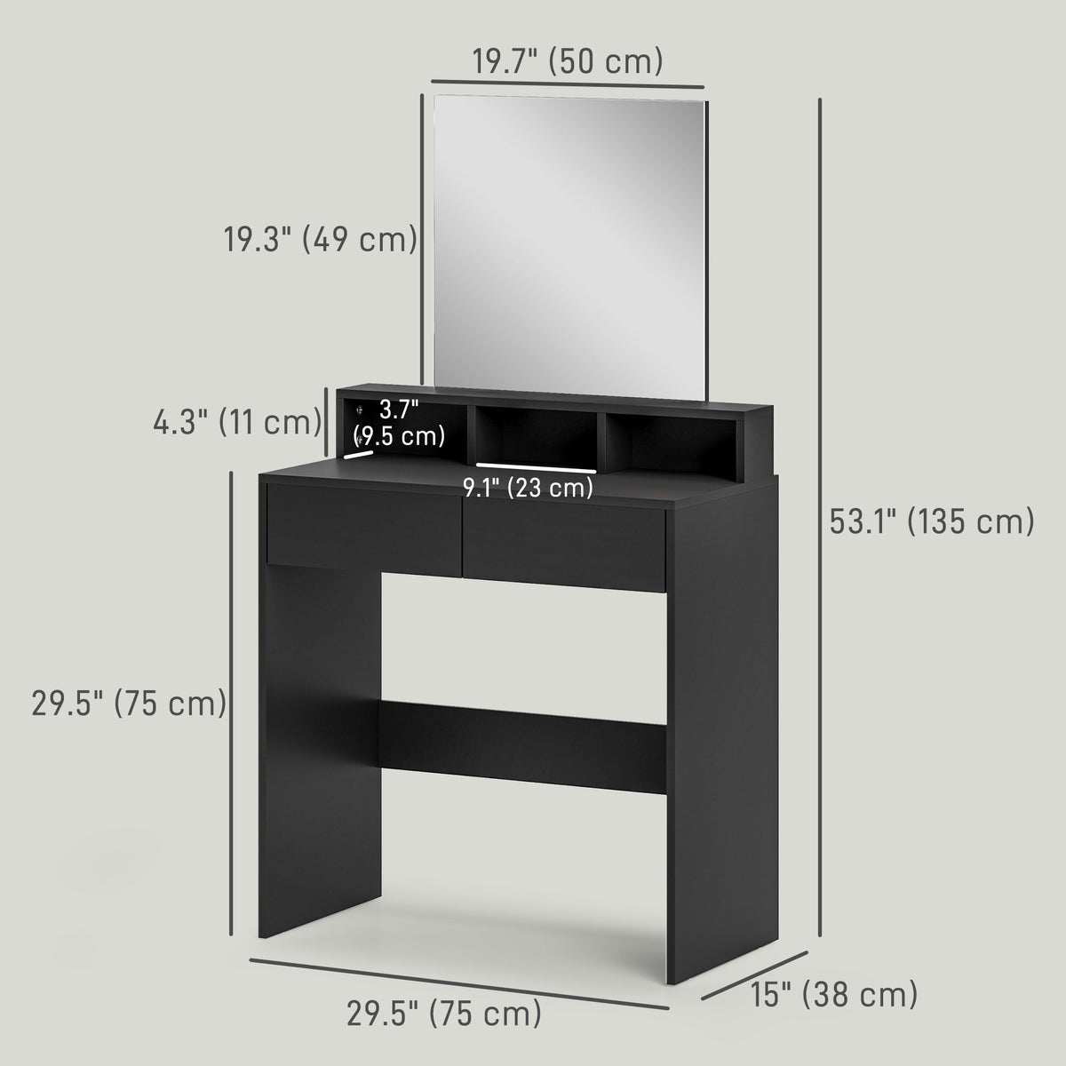 Makeup Vanity Desk with Mirror and Storage, Black