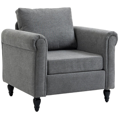 Vintage Armchair, Upholstered Accent Chair with Rolled Arms, Light Gray
