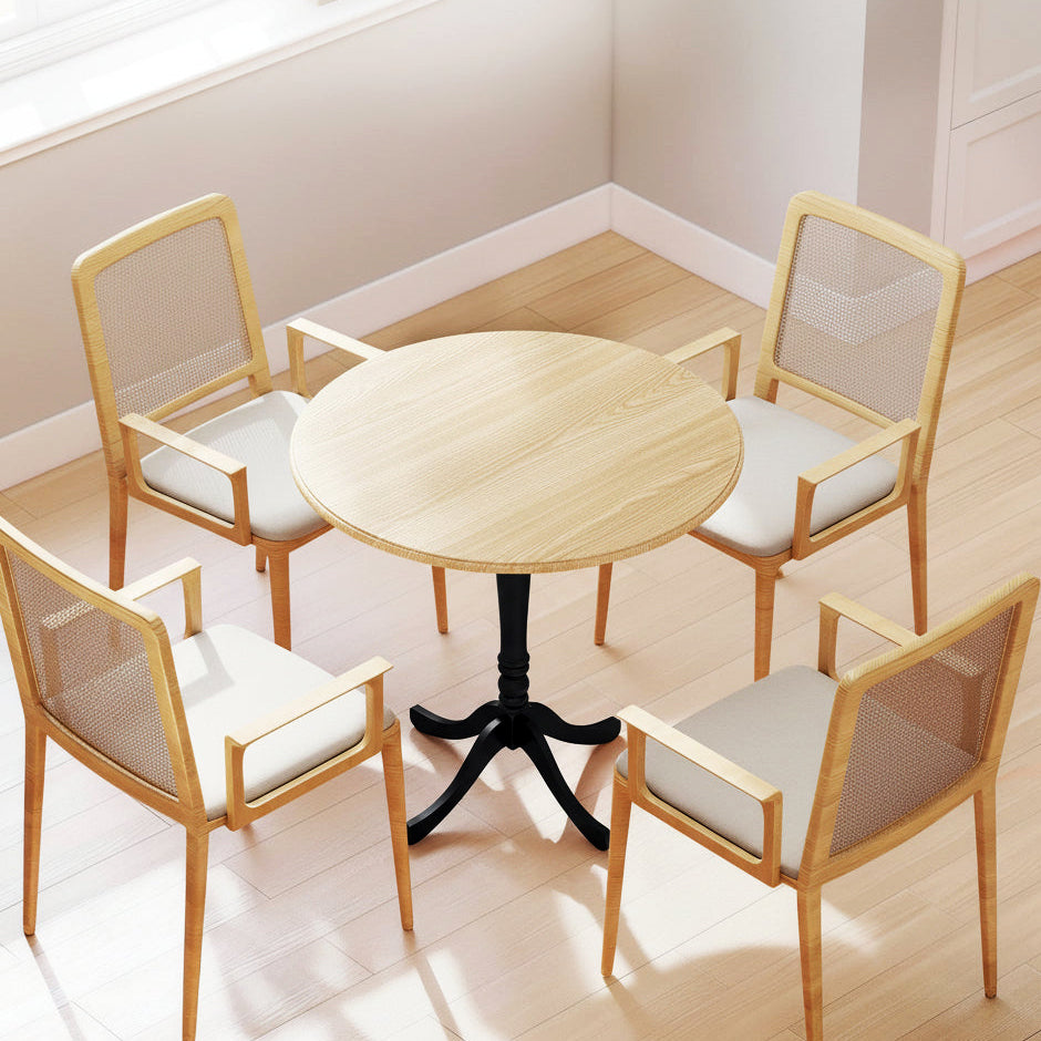 Round Dining Table with Pedestal Base, Natural Wood and Black