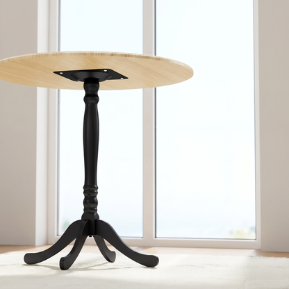Round Dining Table with Pedestal Base, Natural Wood and Black