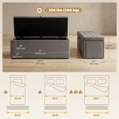 Upholstered Storage Bench with Wood Legs, Grey