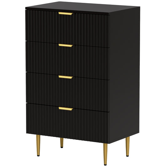 4-Drawer Dresser with Fluted Fronts, Black