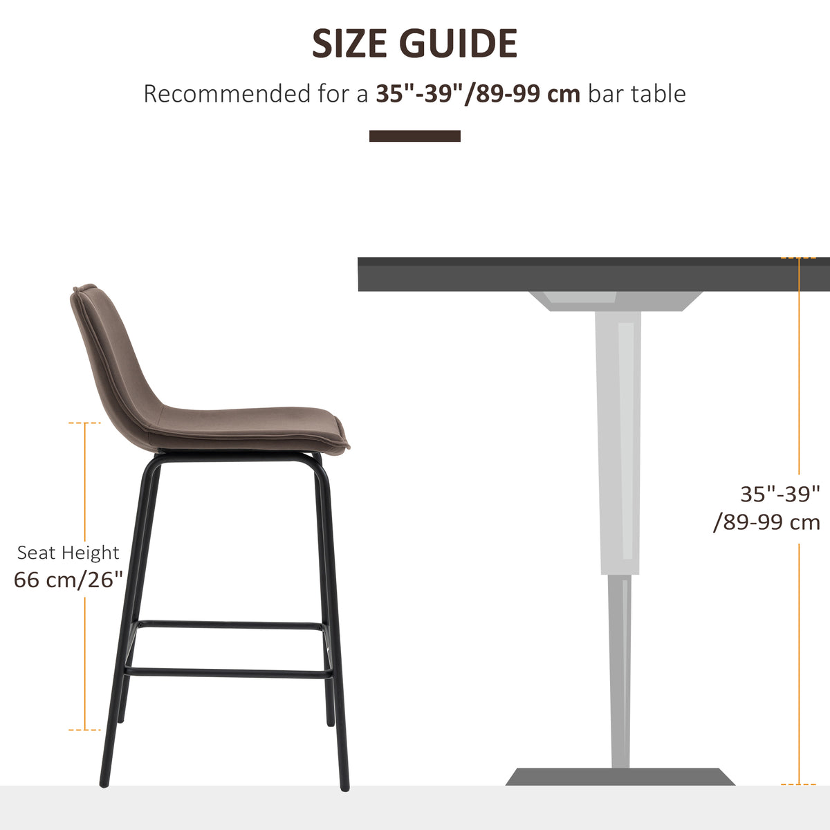 Counter-Height Bar Stools with Upholstered Seat and Metal Legs, Coffee (Set of 2)
