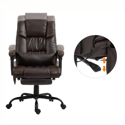 6-Point Massage Office Chair with Adjustable Height and Retractable Footrest, Brown