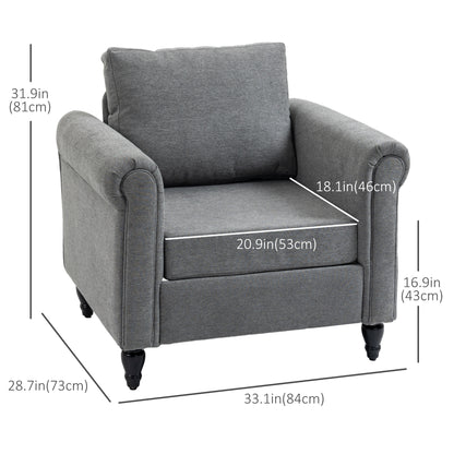 Vintage Armchair, Upholstered Accent Chair with Rolled Arms, Light Gray