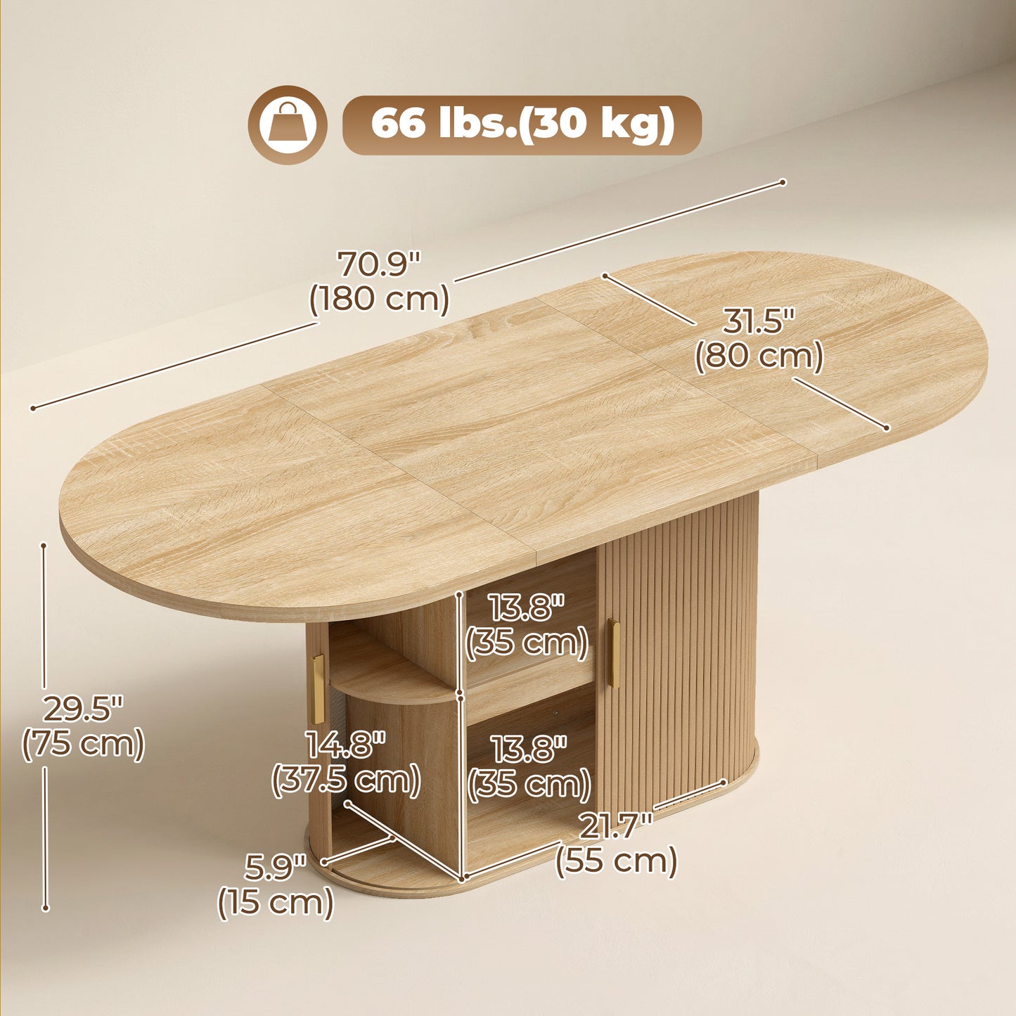Extendable Dining Table for 6-8 People, Natural Wood