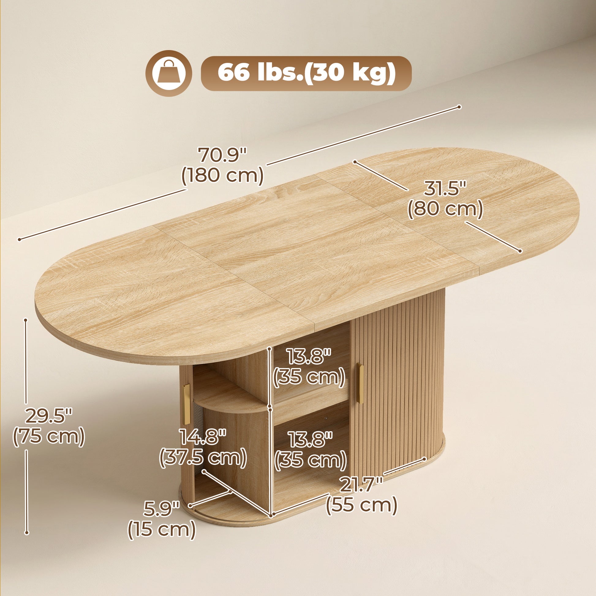Extendable Dining Table for 6-8 People, Natural Wood