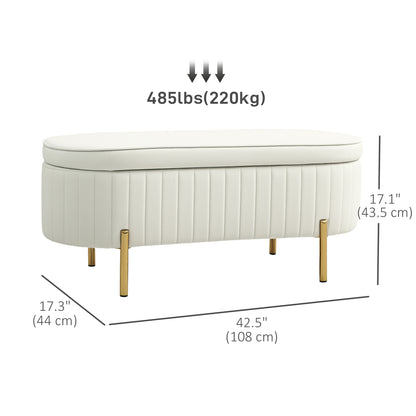Channel Tufted Upholstered Bedroom Bench, Cream White