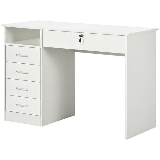 43" Computer Desk with Lockable Drawer and Storage, White