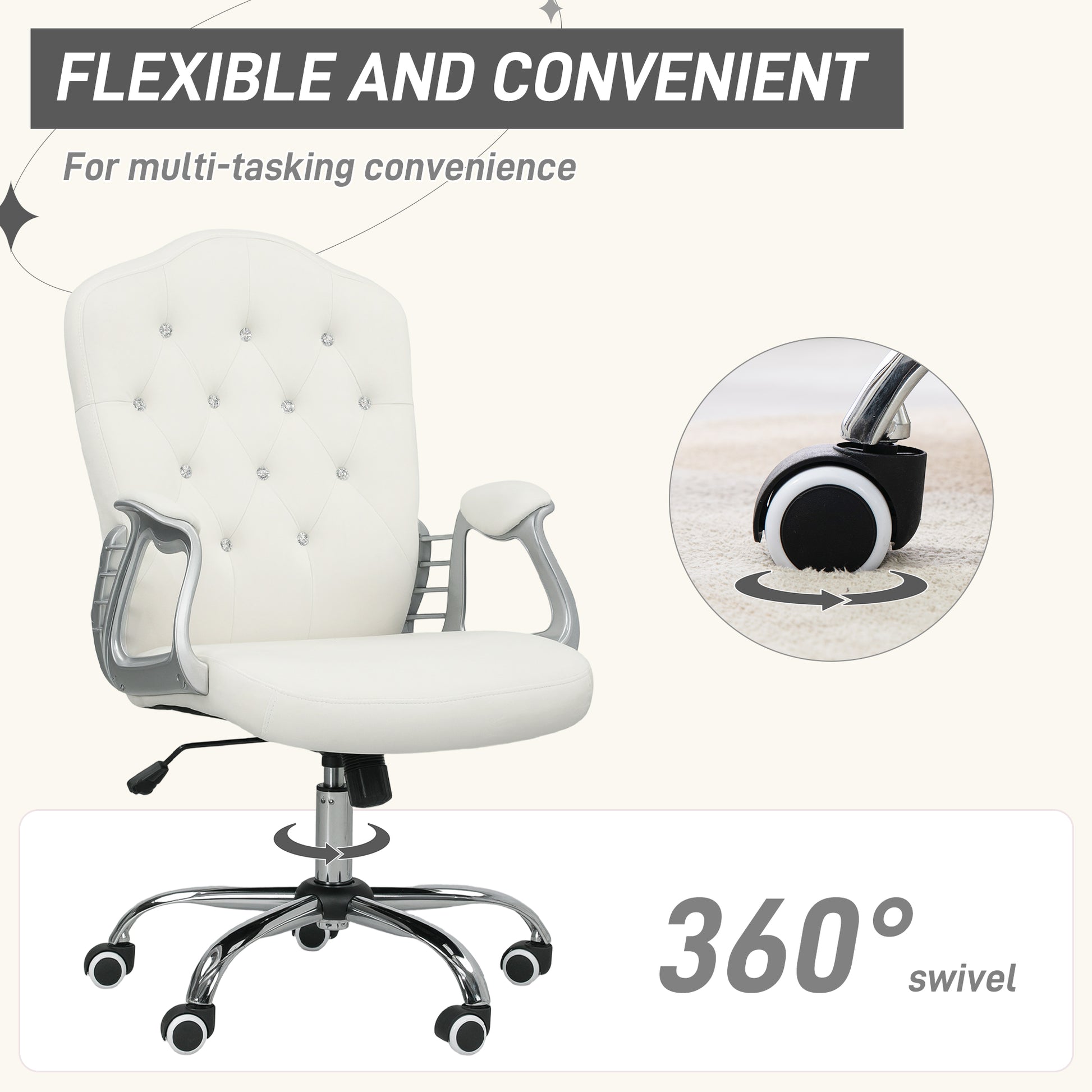 Swivel Office Chair with Tufted Back, Cream White