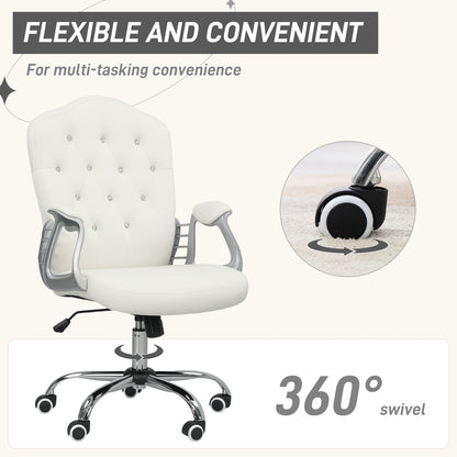 Swivel Office Chair with Tufted Back, Cream White