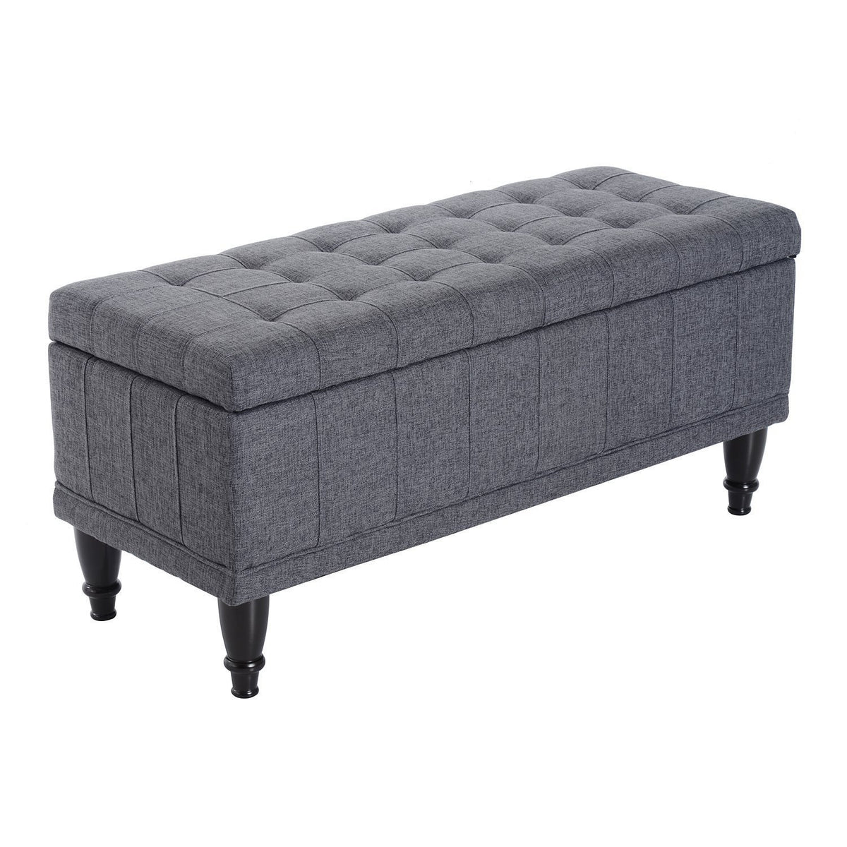 Tufted Storage Ottoman Bench with Soft-Close Lid, Grey