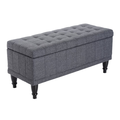 Tufted Storage Ottoman Bench with Soft-Close Lid, Grey