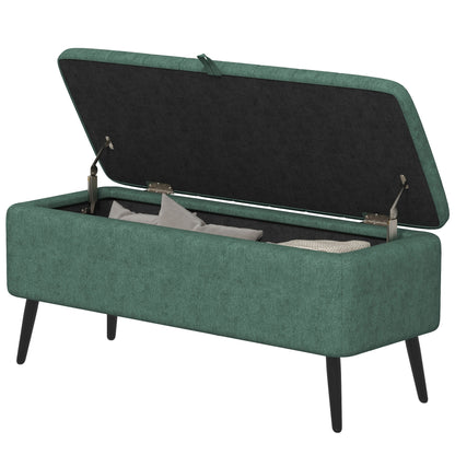 40" Linen Storage Ottoman Bench with Steel Legs, Dark Green