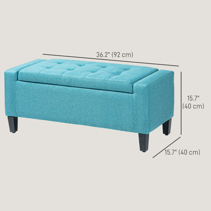 Linen Upholstered Storage Ottoman Bench with Tufted Design, Green