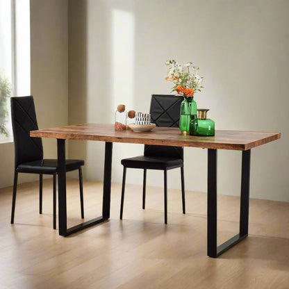 63" Industrial Dining Table with Wave Edge and Steel Legs