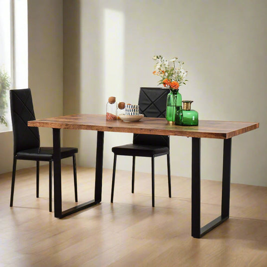 63" Industrial Dining Table with Wave Edge and Steel Legs