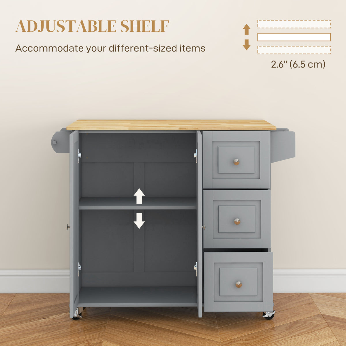 Rolling Kitchen Island Cart with Drop Leaf and Drawer, Grey