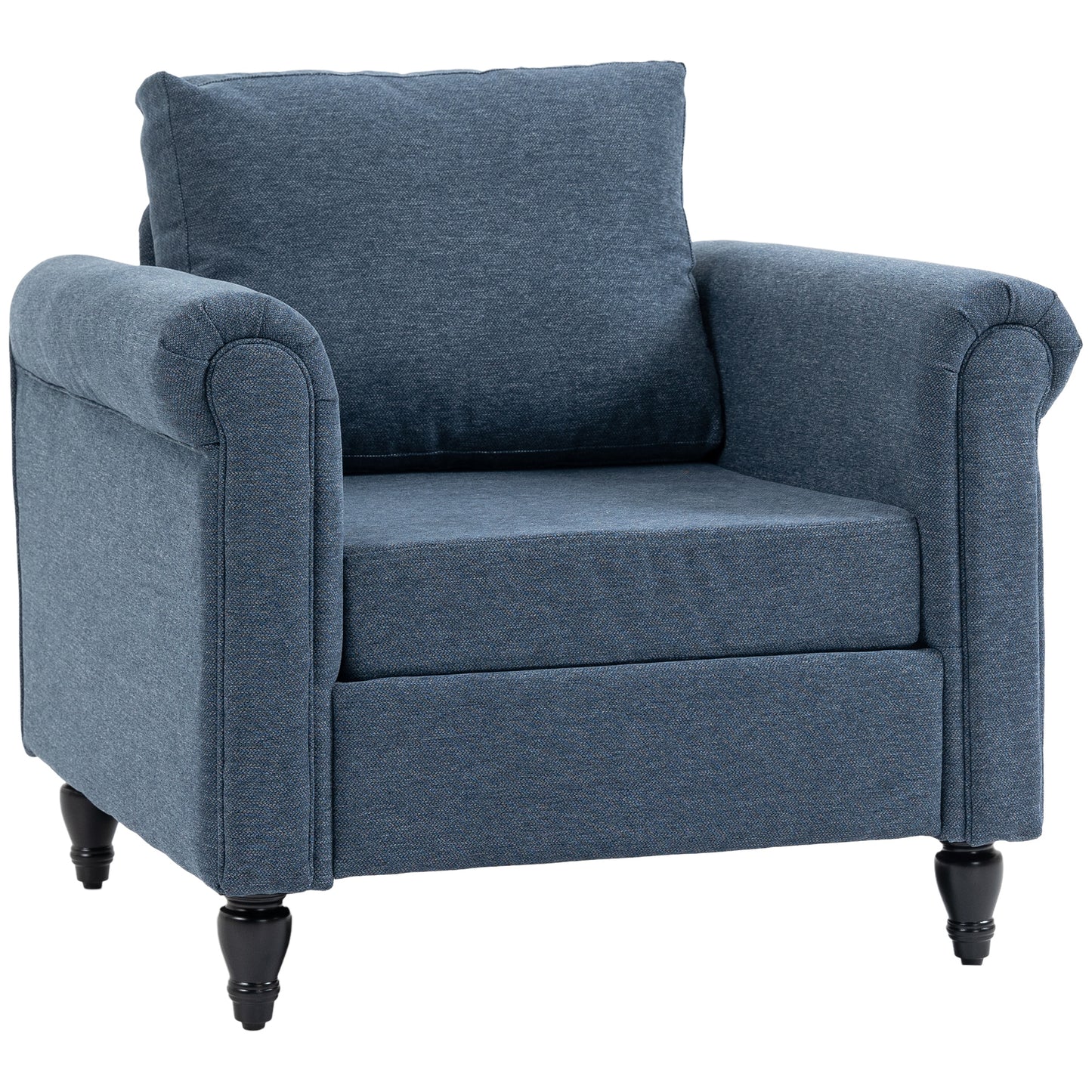 Vintage Armchair, Upholstered Accent Chair with Rolled Arms, Dark Blue