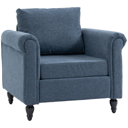 Vintage Armchair, Upholstered Accent Chair with Rolled Arms, Dark Blue