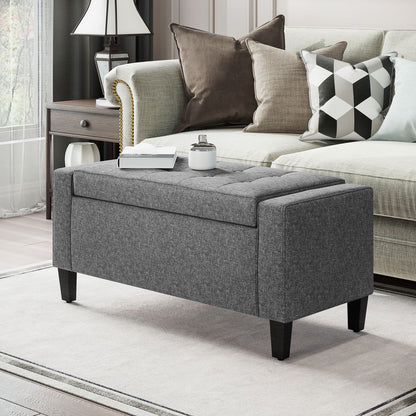Linen-Touch Storage Ottoman Bench with Tufted Design, Gray