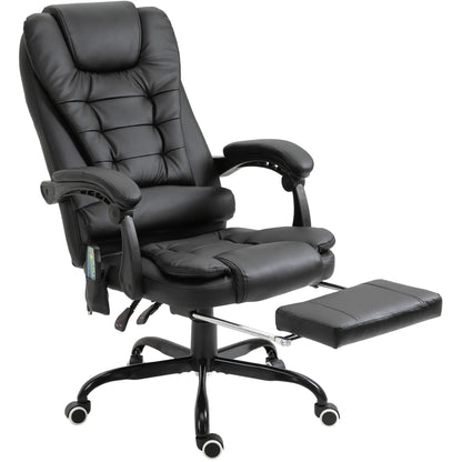 7-Point Vibrating Massage Office Chair with Footrest and Reclining Back, Black