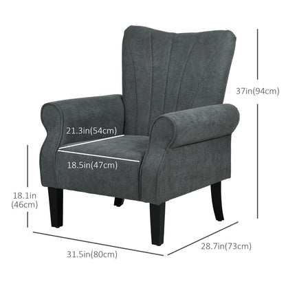 Fabric Wingback Accent Chair with Wood Legs, Dark Gray
