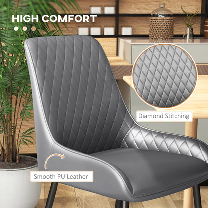 PU Leather Dining Chairs with Diamond Tufting and Metal Legs, Grey (Set of 4)