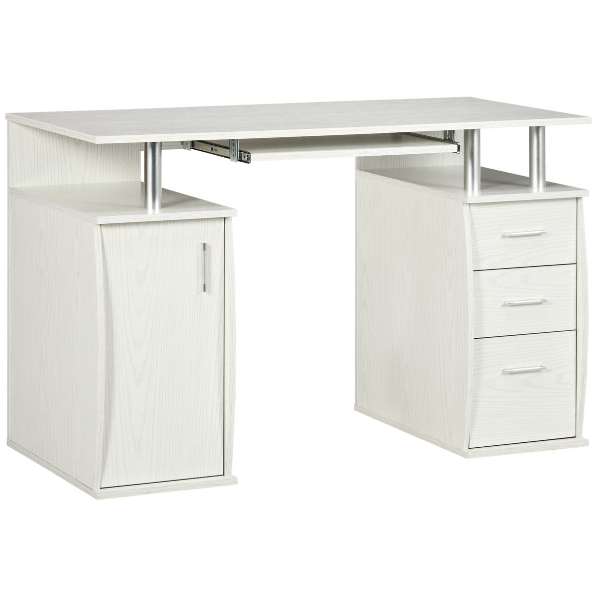47" Computer Desk with Keyboard Tray and Storage Drawers, White