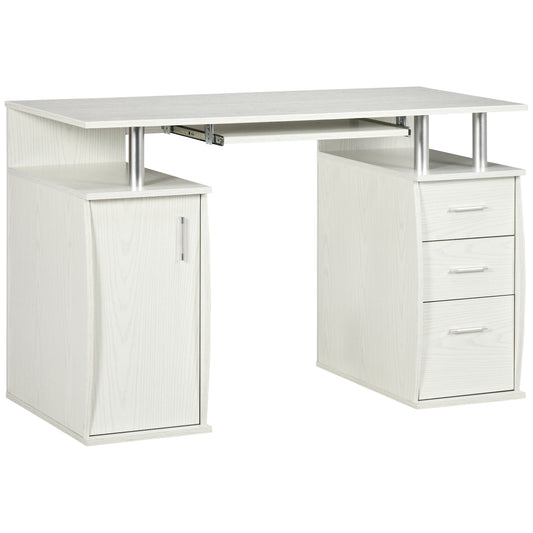 47" Computer Desk with Keyboard Tray and Storage Drawers, White