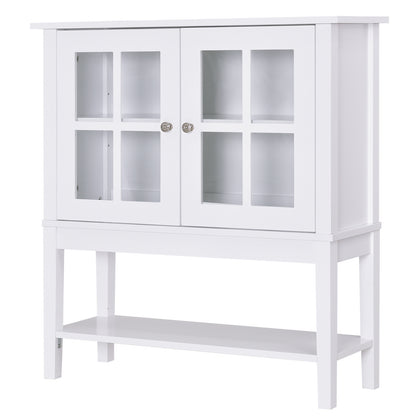 31" Modern Sideboard with Glass Doors and Adjustable Shelving, White
