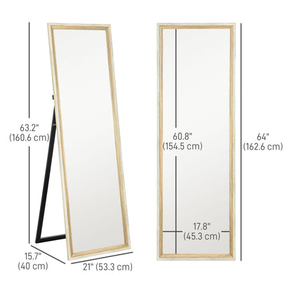 Full Length Floor Mirror with Dark Wood Grain Frame, 64" x 21", Multi-Position Design
