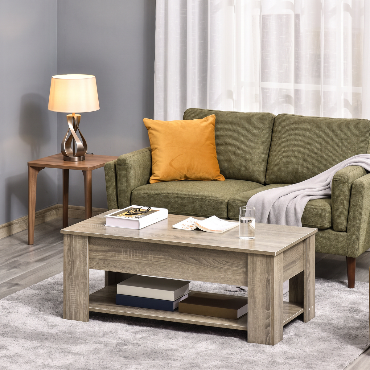 Lift-Top Coffee Table with Hidden Storage, Grey