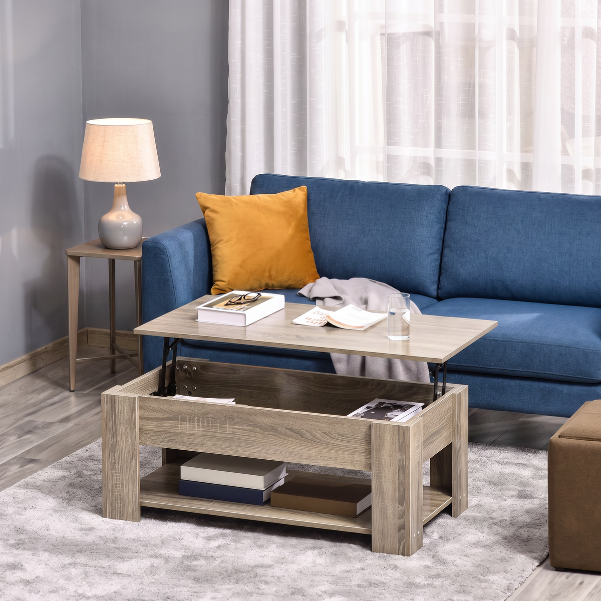 Lift-Top Coffee Table with Hidden Storage, Grey