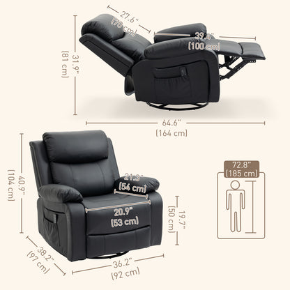 PU Leather Massage Recliner Chair with Swivel Base, Black