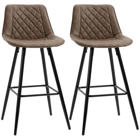 Counter-Height Bar Stools with PU Leather Upholstery and Metal Legs, Brown (Set of 2)