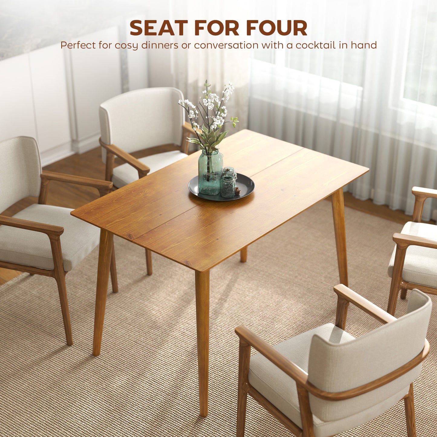 Round Dining Table with Metal Base, Brown