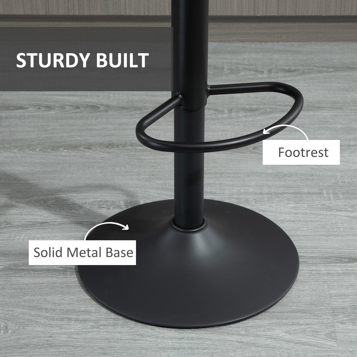 Adjustable Swivel Bar Stools with Leathaire Upholstery and Footrest, Grey (Set of 2)