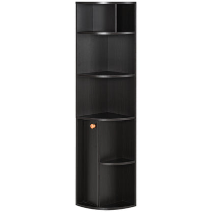5-Tier Corner Bookcase with Cabinet, Black