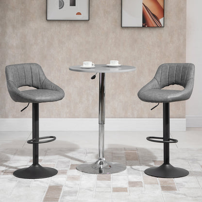 Adjustable Height Swivel Bar Stools with Faux Leather Upholstery, Grey (Set of 2)