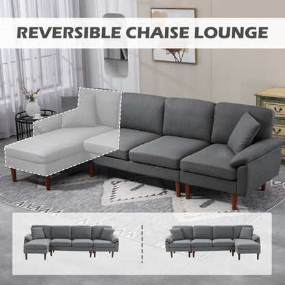 L-Shaped Sectional Sofa with Reversible Chaise and Pillows, Dark Grey
