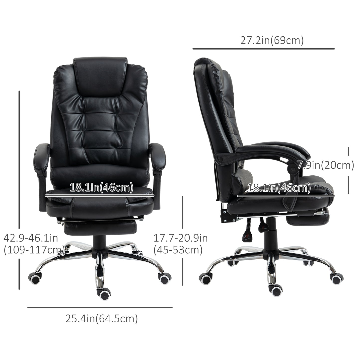 High Back PU Leather Executive Office Chair with Retractable Footrest, Black